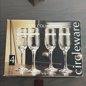 Vintage Lido Collection Gold-Rim Flute Glasses Set of 4